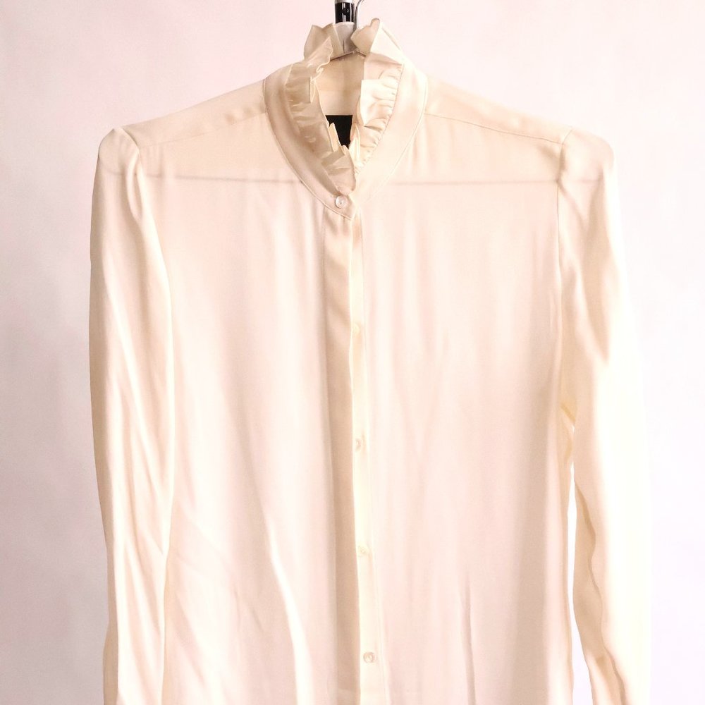 Nili Lotan Cream Frill Neckline Silk Button Down Blouse - Size XS